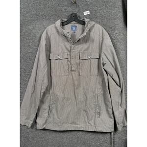 GAP Anorak Pullover Utility Jacket Mens Size L Brown Hooded Striped